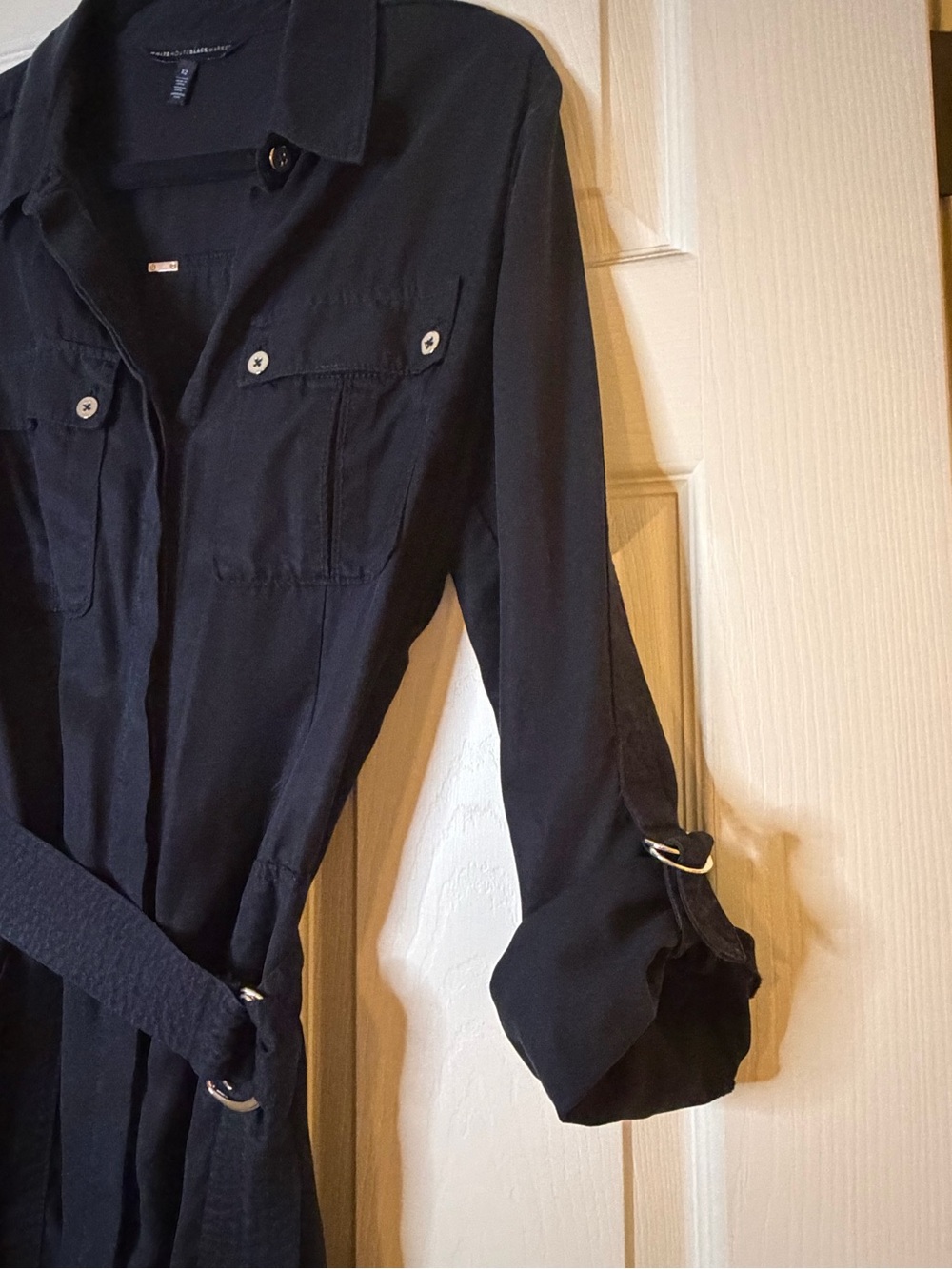 White House Black Market Black Long-Sleeve Shirt Dress with Belt - Picture 4 of 6